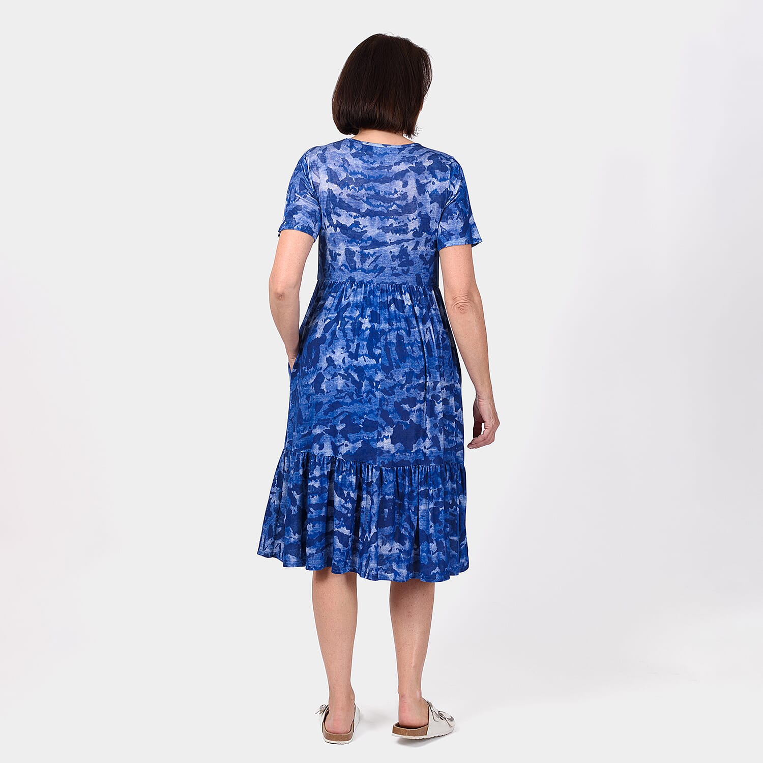 EBCSO Emelia Abstract Printed Midi Dress (96% Viscose, 4% Elastane) - Blue - Size L