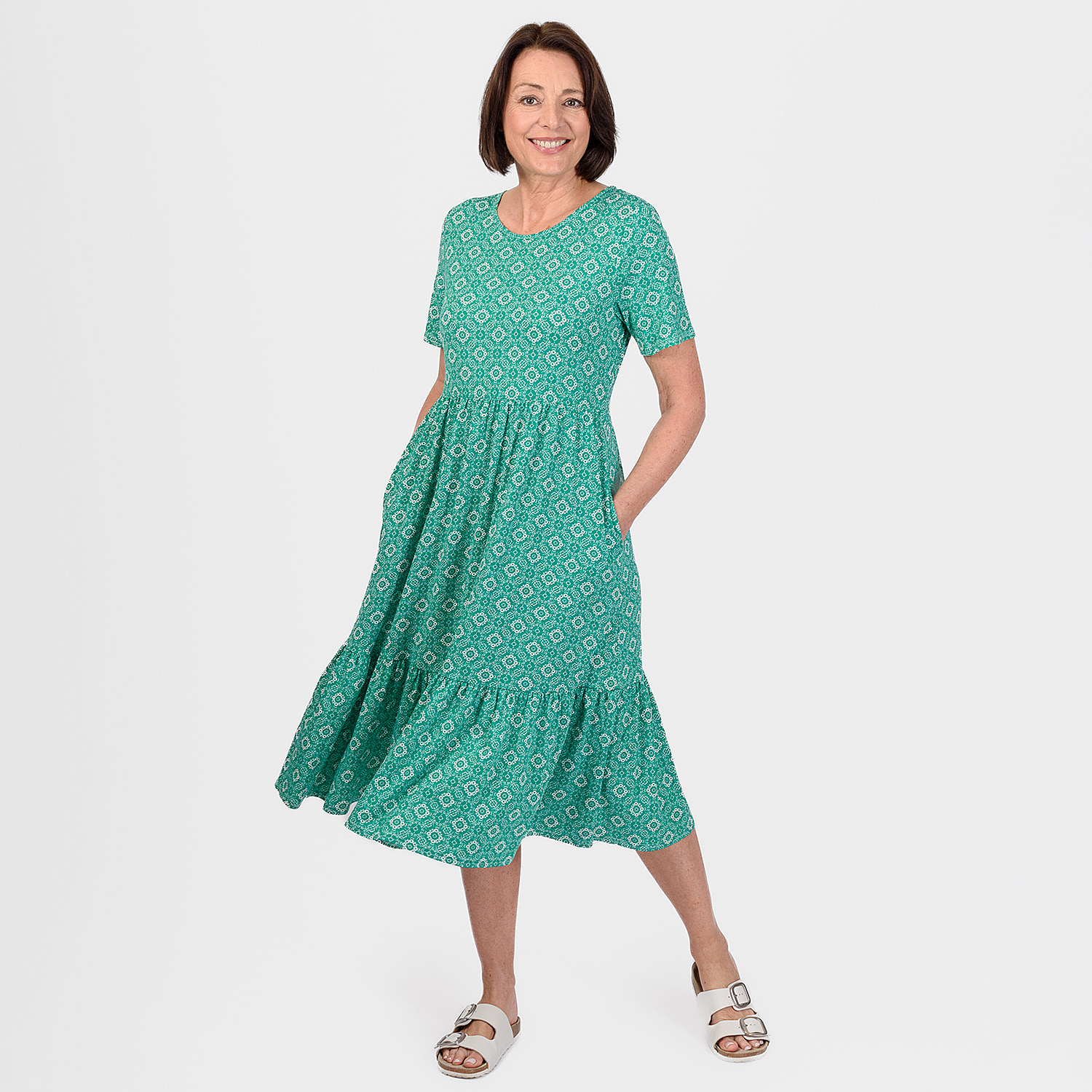 Emelia Printed Midi Dress (Size L) - Jade