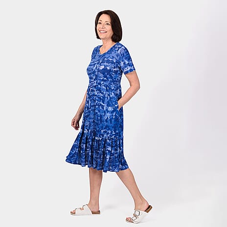 Emelia Abstract Print Midi Dress (Size M) - Blue
