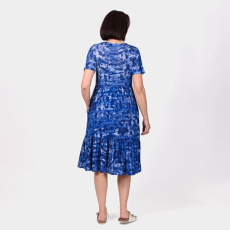 Emelia Abstract Print Midi Dress (Size M) - Blue