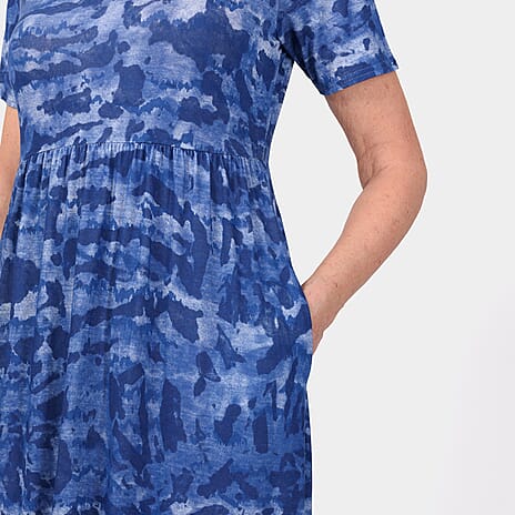 Emelia Abstract Print Midi Dress (Size M) - Blue