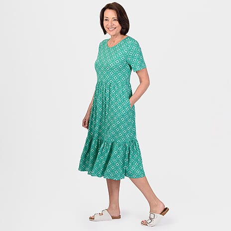 Emelia Printed Midi Dress (Size M) - Jade
