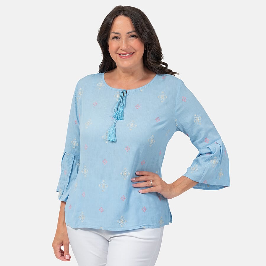 Mudflower Pure Crinkle Embroded Blouse