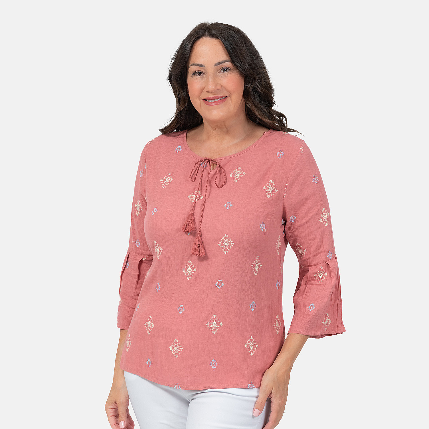 Mudflower-100-Viscose-Crinkle-Embroded-Blouse-Size-S-Dusty-Pink