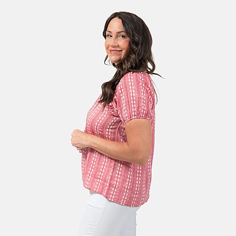Mudflower 100% Cotton Jacquard Top (Size L) - Red