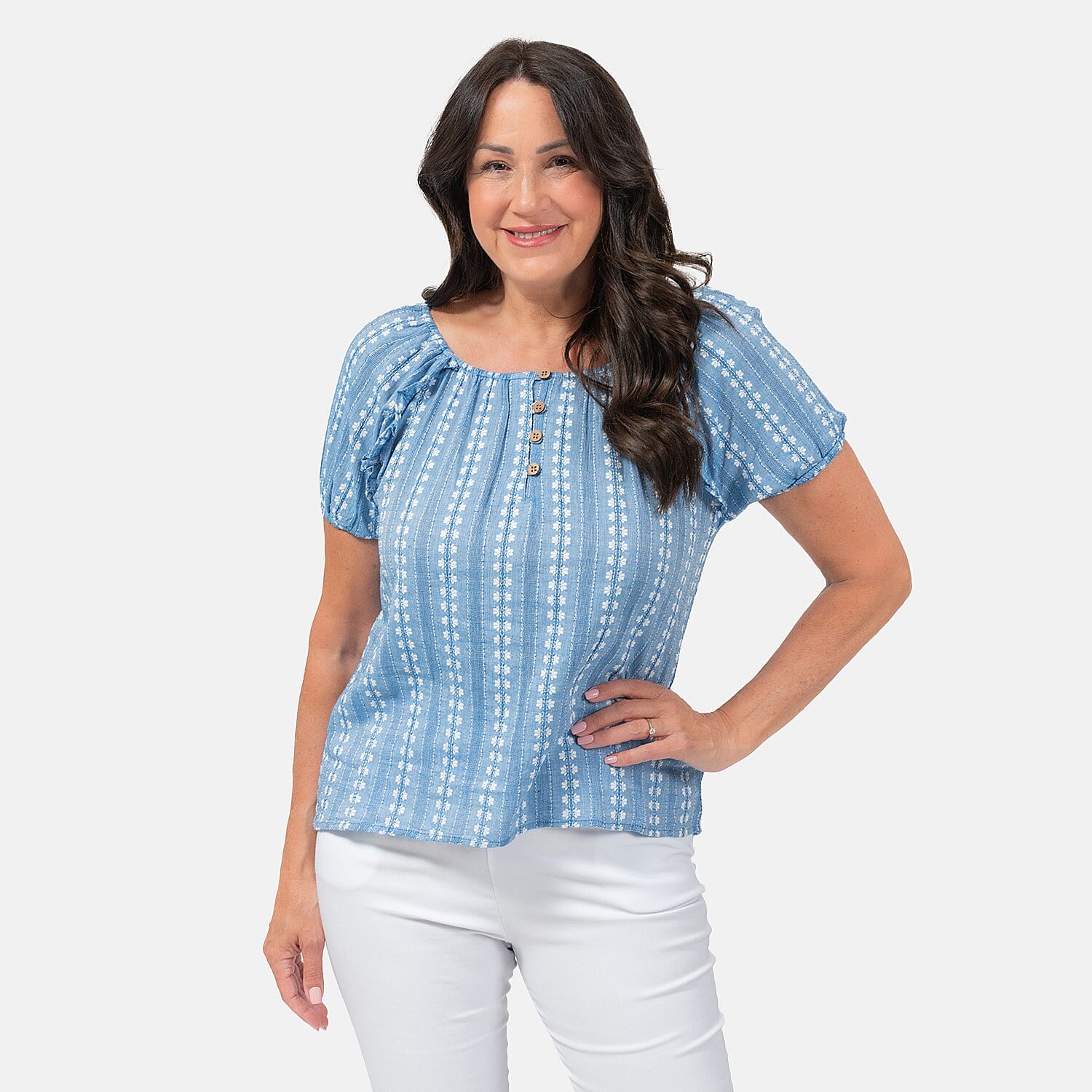 Mudflower 100% Cotton Jacquard Top (Size M) - Blue