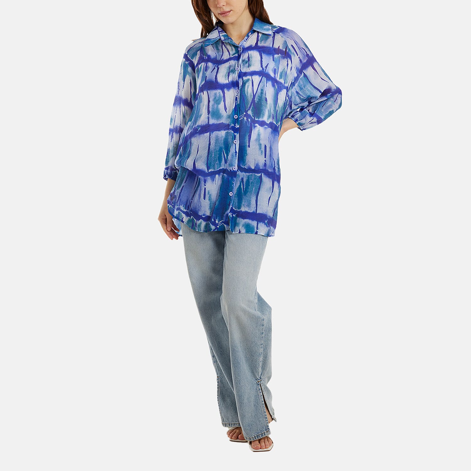 Nova of London Lightweight Geometric Tie Dye Printed Shirt (One Size) - Blue