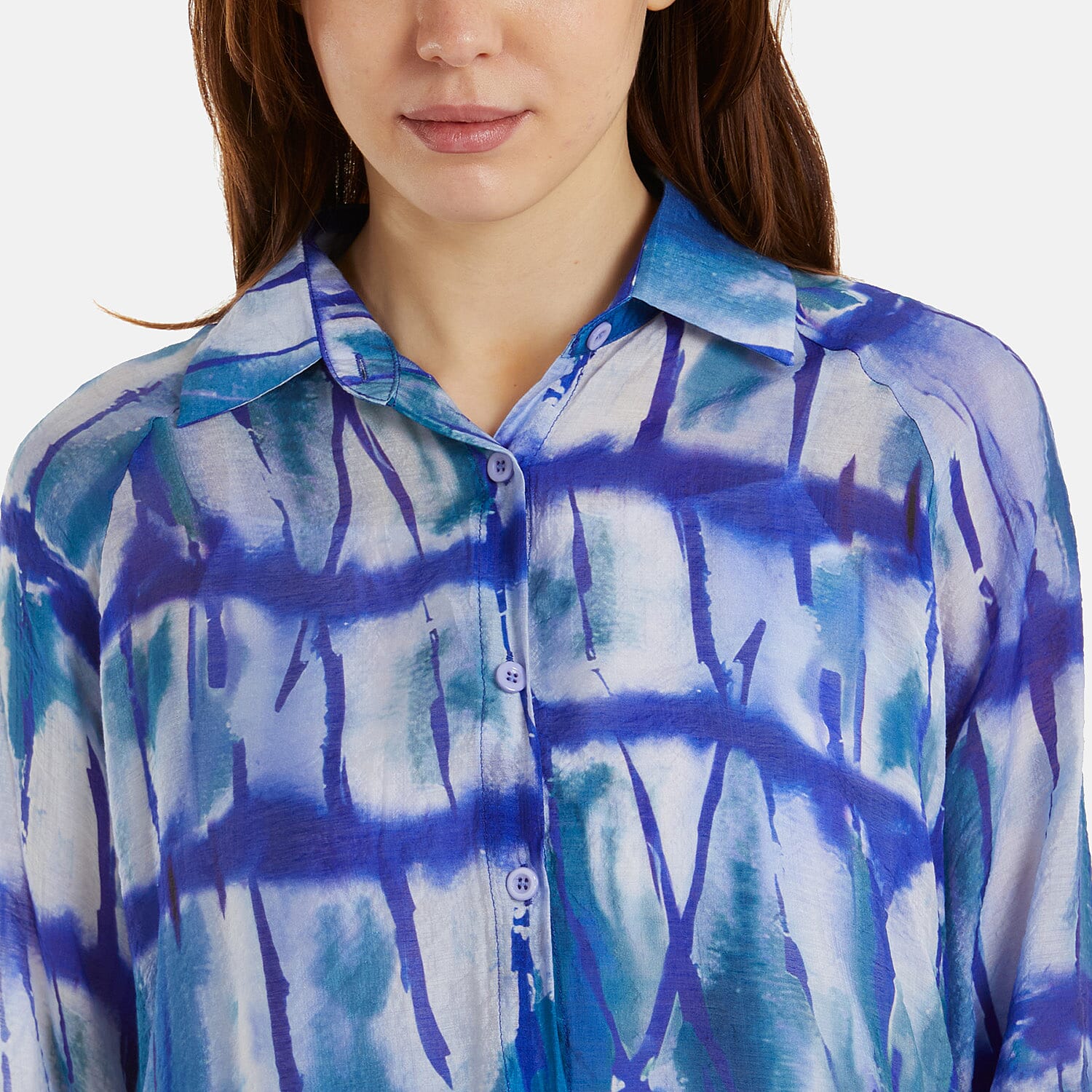 Nova of London Lightweight Geometric Tie Dye Printed Shirt (One Size) - Blue