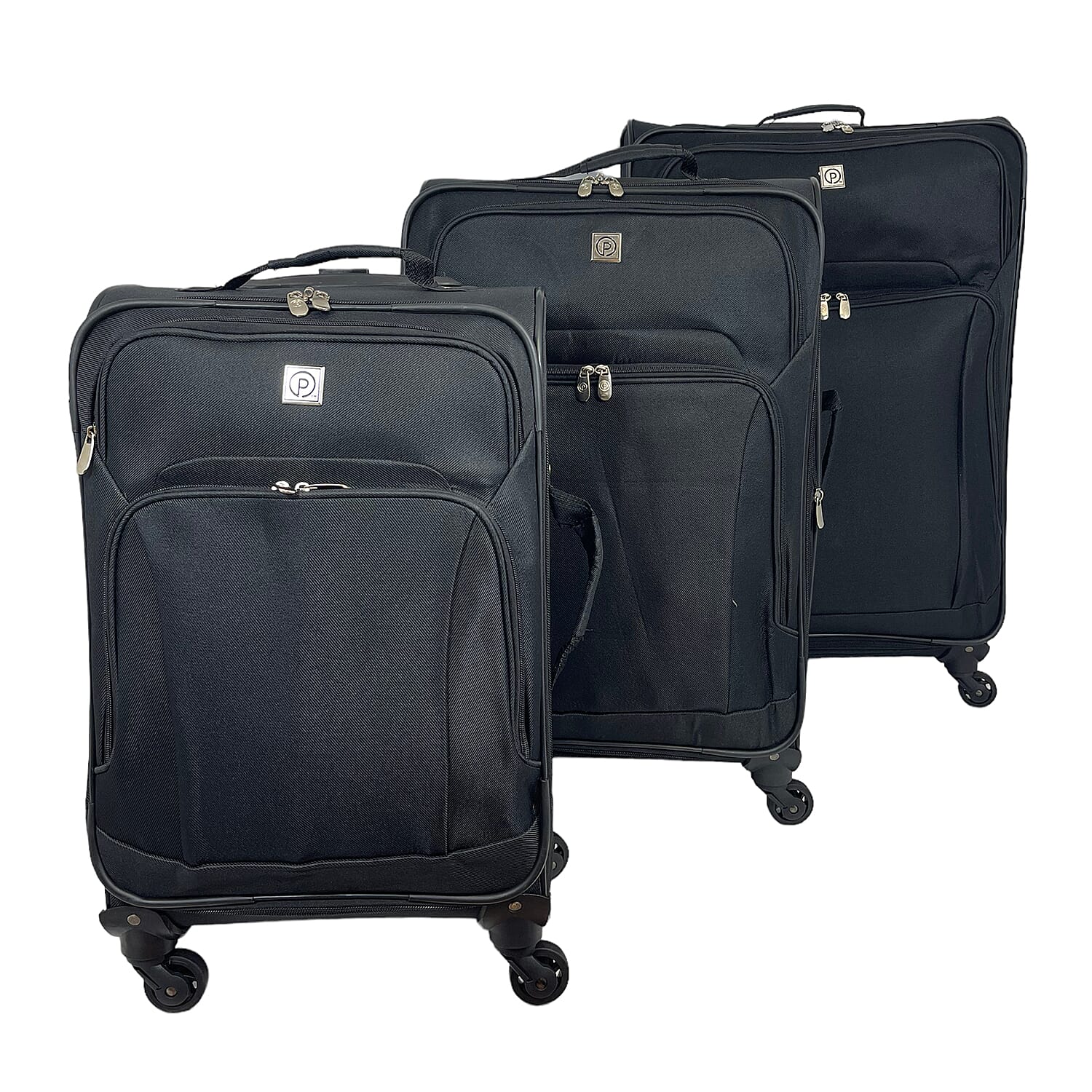 Set of 3 Soft Shell Luggage Suitcase with 360 Degree Spinner Wheels (31, 26 & 22 Inch) - Black