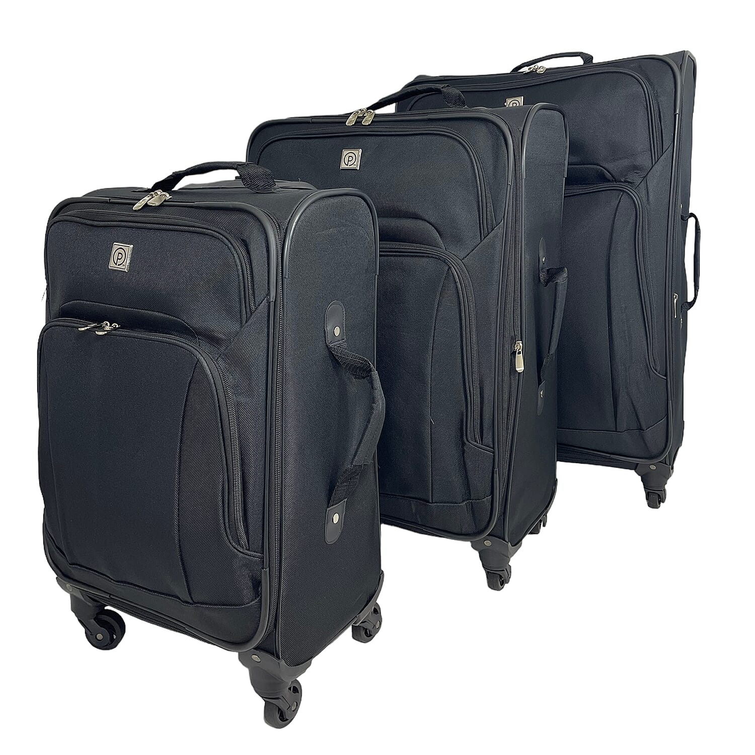 Set of 3 Soft Shell Luggage Suitcase with 360 Degree Spinner Wheels (31, 26 & 22 Inch) - Black