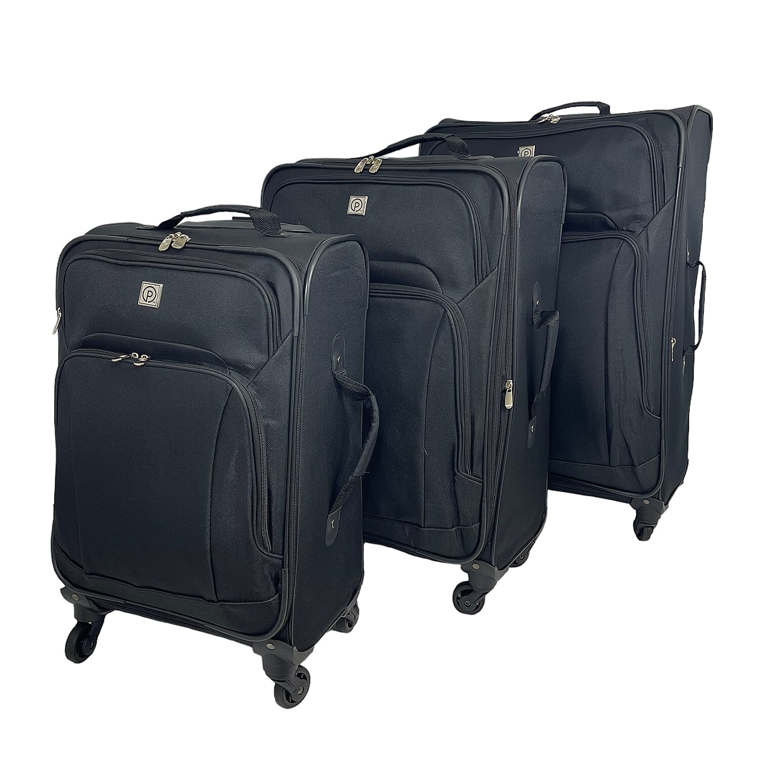 Set of 3 Soft Shell Luggage Suitcase with 360 Degree Spinner Wheels (31, 26 & 22 Inch) - Black