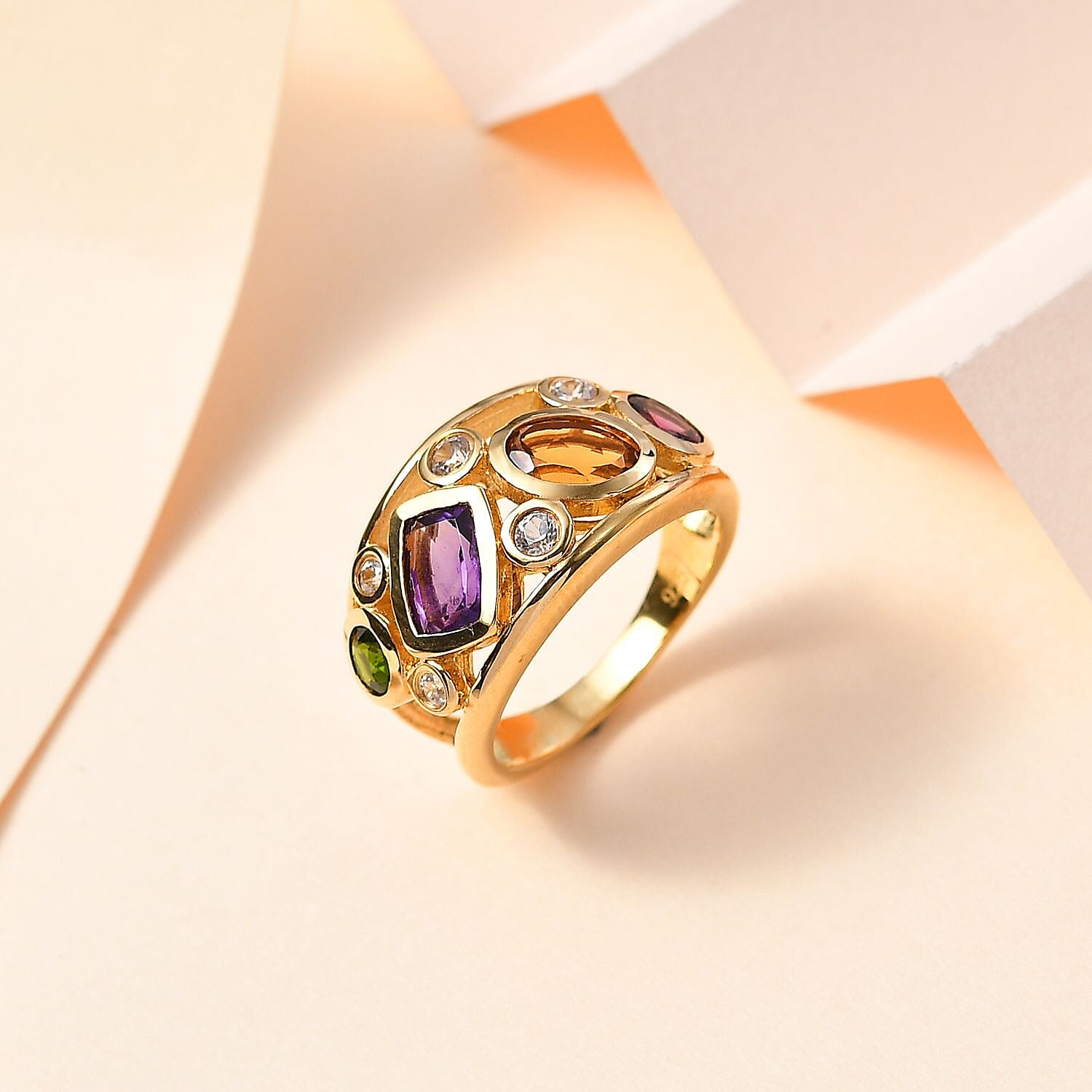 Amethyst & Multi Gemstone Ring in 18K YG Vermeil Plated Sterling Silver 2.50 Ct