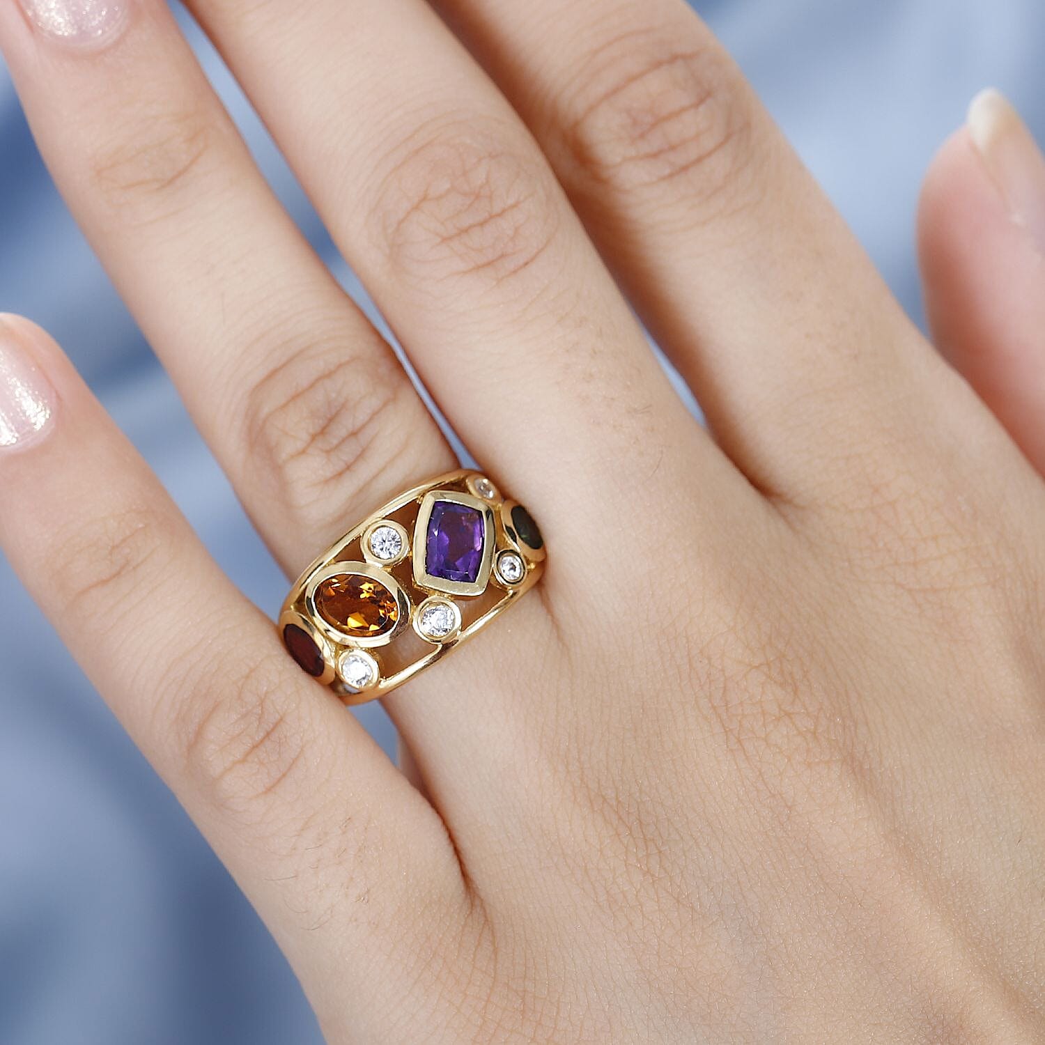 Amethyst & Multi Gemstone Ring in 18K YG Vermeil Plated Sterling Silver 2.50 Ct