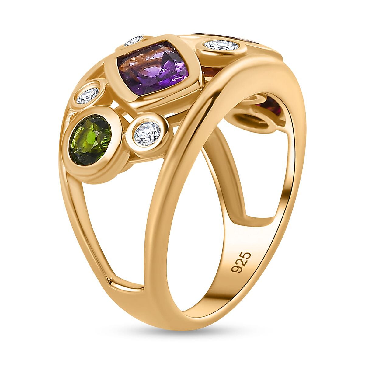 Amethyst & Multi Gemstone Ring in 18K YG Vermeil Plated Sterling Silver 2.50 Ct
