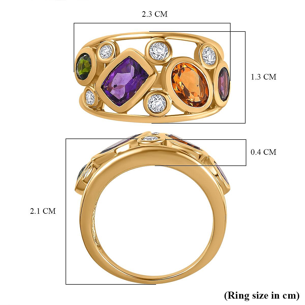 Amethyst & Multi Gemstone Ring in 18K YG Vermeil Plated Sterling Silver 2.50 Ct