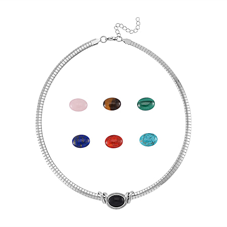 Lapis Lazuli, Multi Gemstones Interchangeable Necklace (Size - 18) in Pure White Stainless Steel 59.500  Ct.