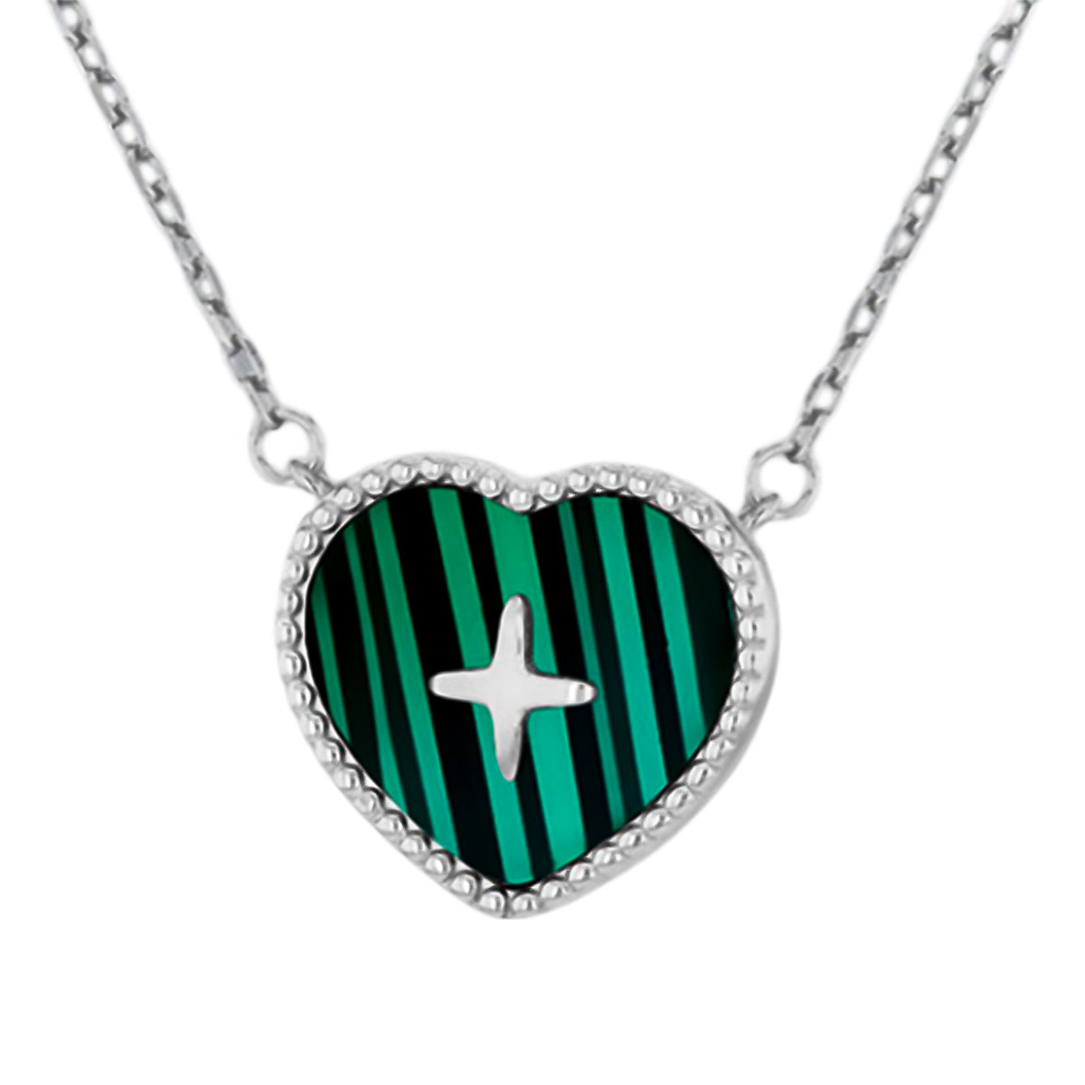 Designer Inspired Closeout - Sterling Silver Malachite Heart Necklace (Size - 18)