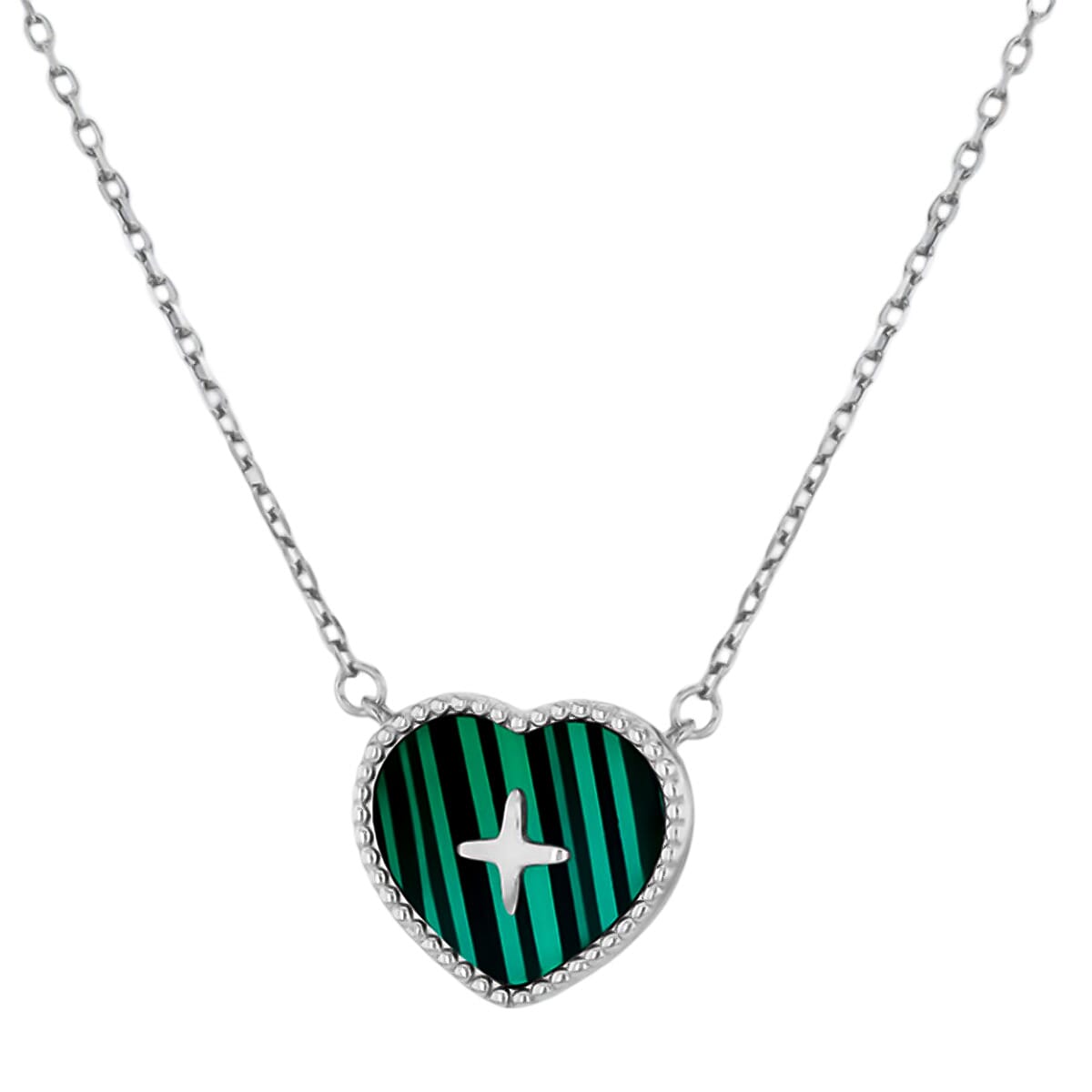 Designer Inspired Closeout - Sterling Silver Malachite Heart Necklace (Size - 18)