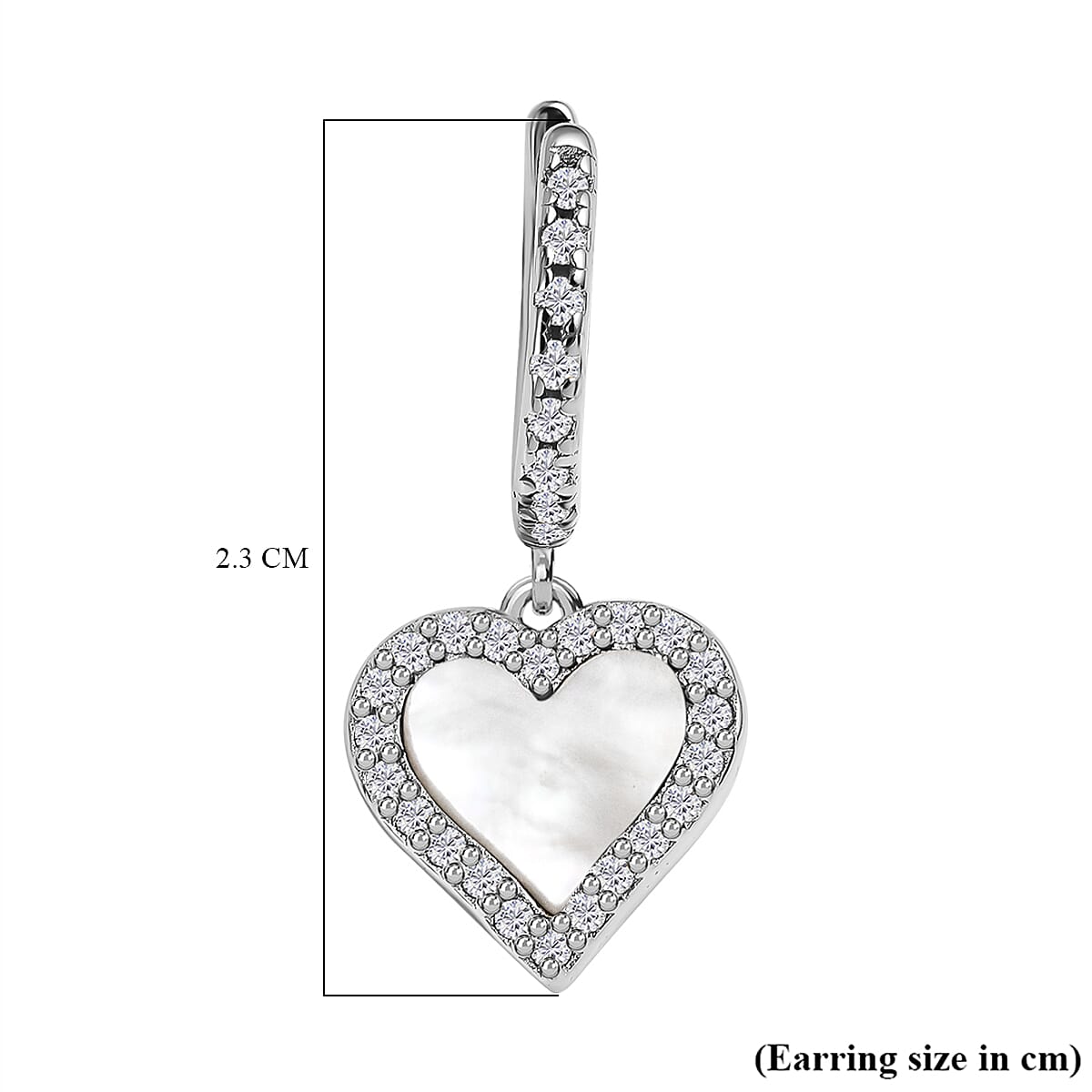 Designer Inspired - Mother of Pearl and Zirconia Heart Hoop Earrings in Sterling Silver