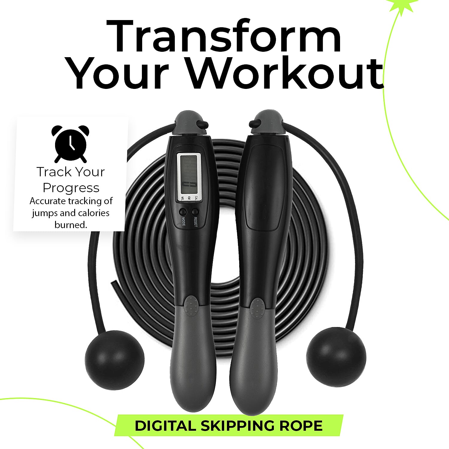 Digital Skipping Rope With & Without Rope - Black & Grey