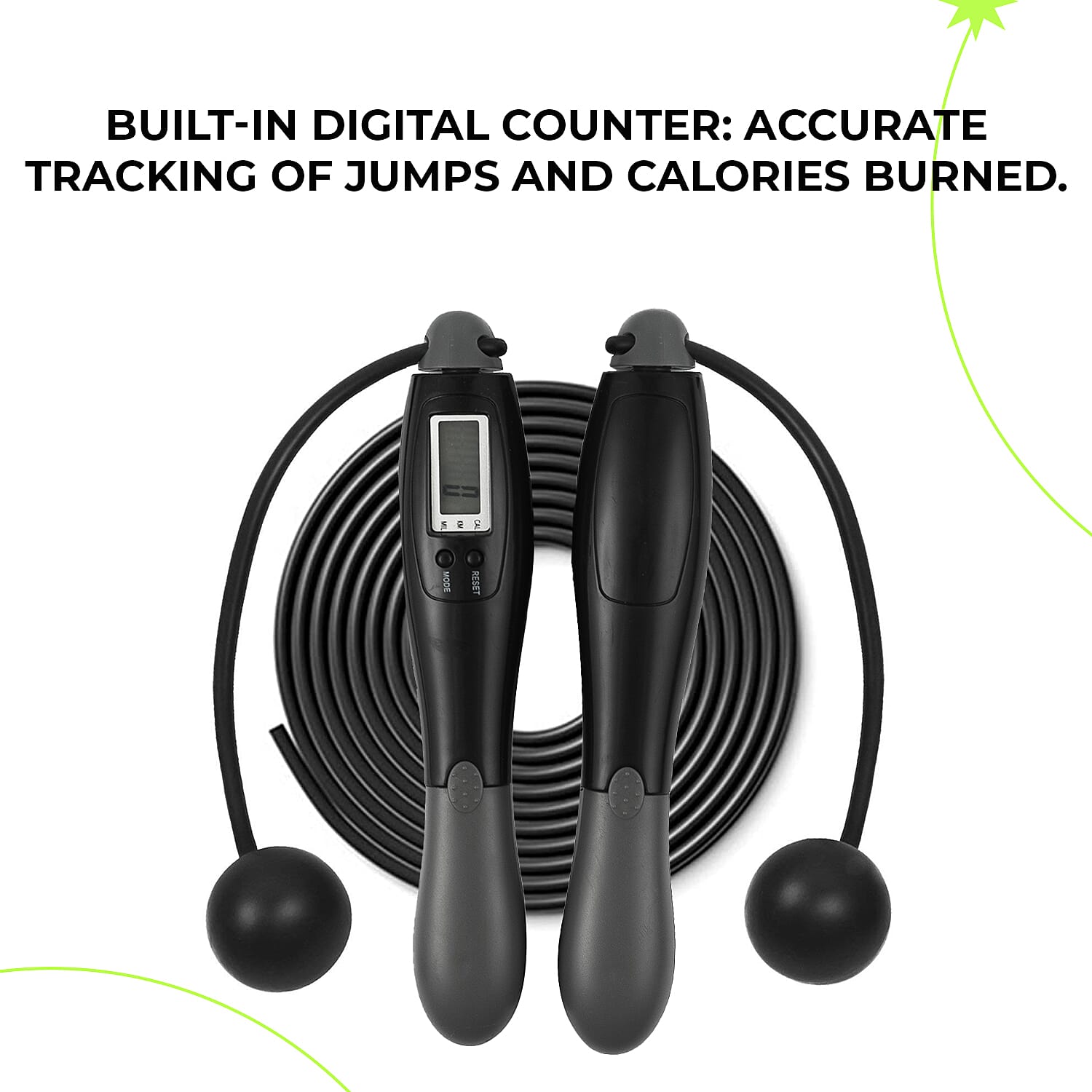 Digital Skipping Rope With - Without Rope - Black - Grey