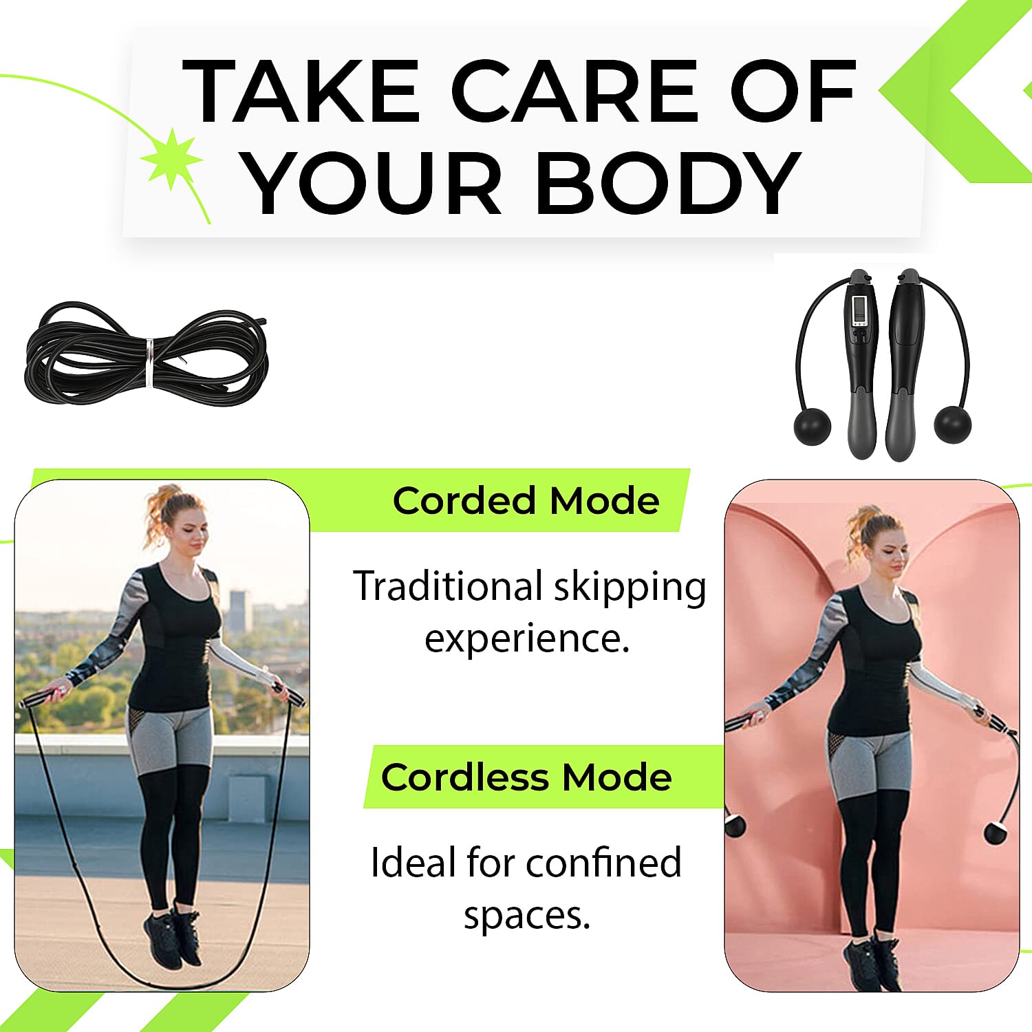 Digital Skipping Rope With - Without Rope - Black - Grey