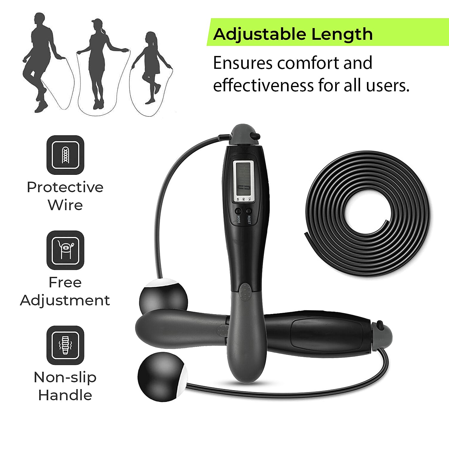 Digital Skipping Rope With - Without Rope - Black - Grey