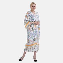 Closeout Deal 100% Viscose Flower Printed Long Kimono (One Size) - Black