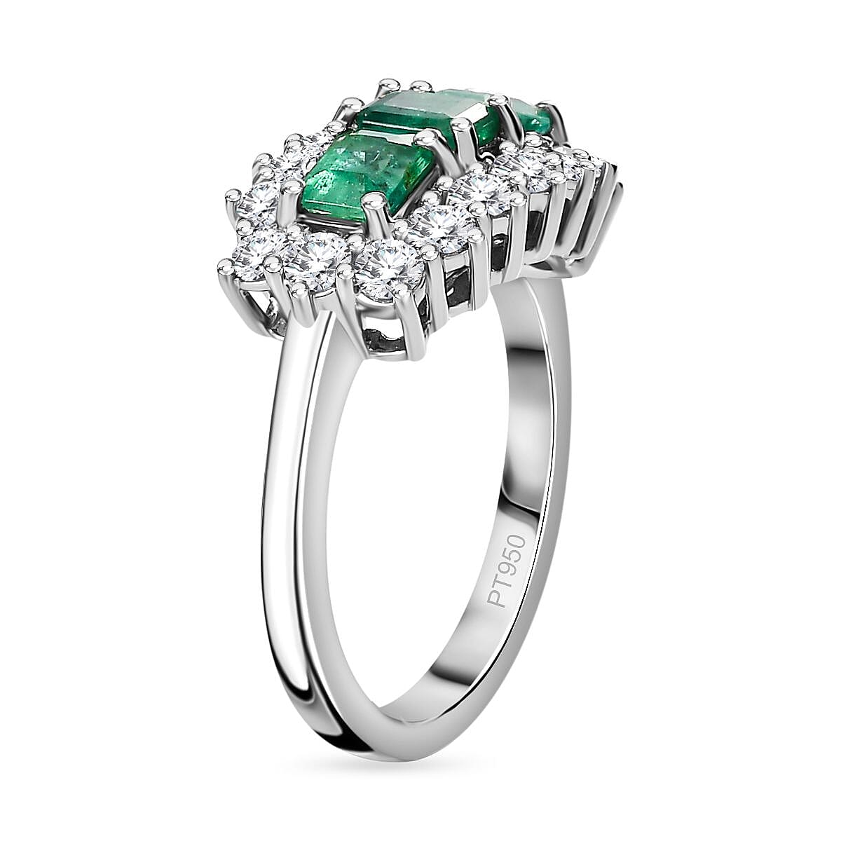 950 Platinum  AAA  Emerald   Lab Grown Diamond  SI Cluster Ring 2.24 ct,  Platinum Wt. 8.08 Gms  2.241  Ct.