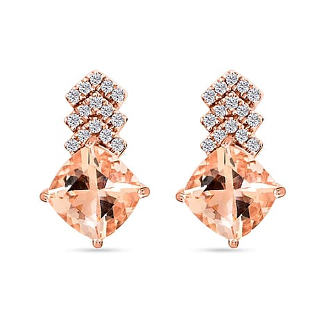 10K Rose Gold  AAA   Morganite ,  White Diamond  I2 Earring 2.70 ct,  Gold Wt. 2.21 Gms  2.700  Ct.