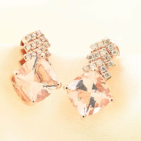 10K Rose Gold  AAA   Morganite ,  White Diamond  I2 Earring 2.70 ct,  Gold Wt. 2.21 Gms  2.700  Ct.
