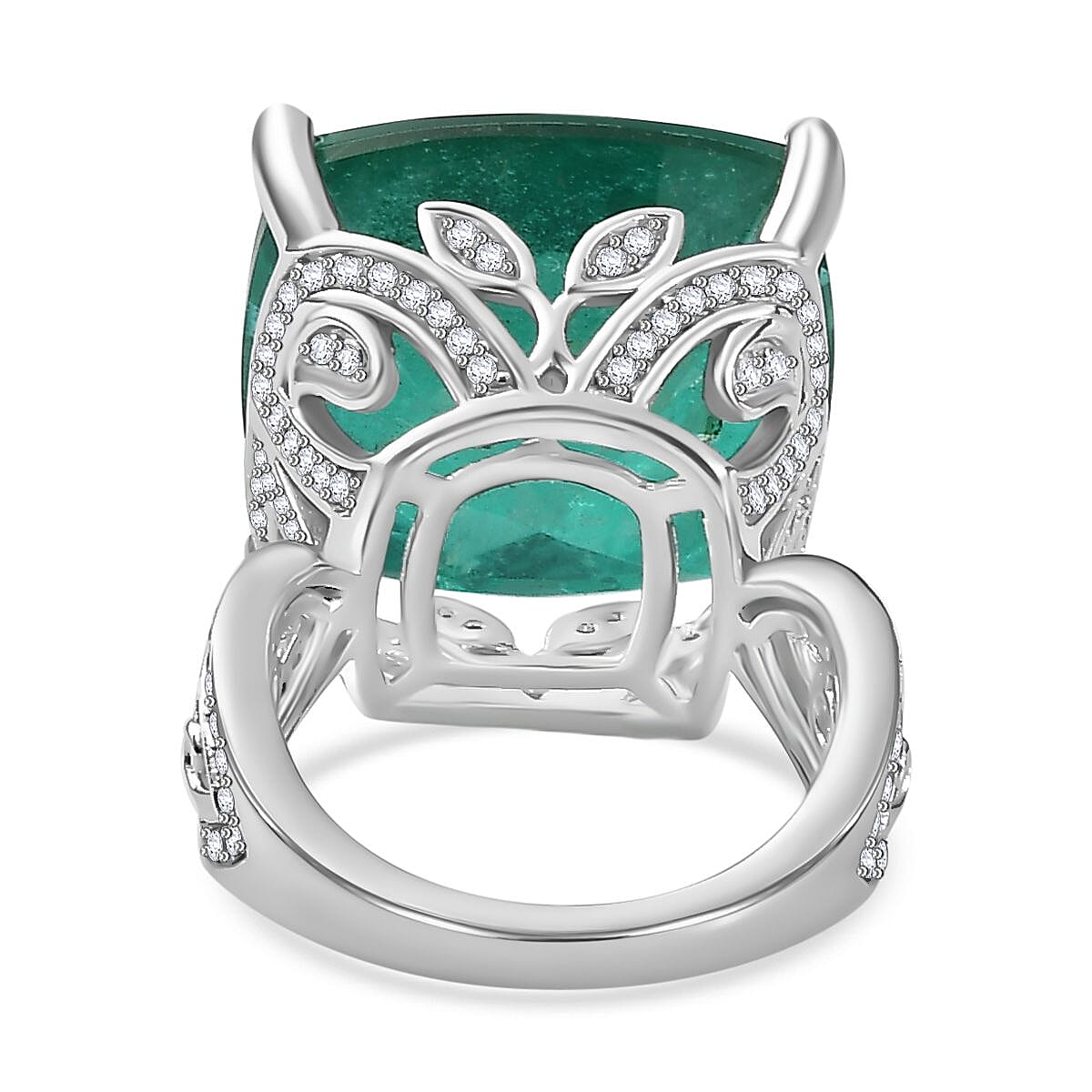 Closeout Deal - Emeraldine Quartz & Natural Zircon Ring in Platinum Overlay Sterling Silver 26.10 Ct