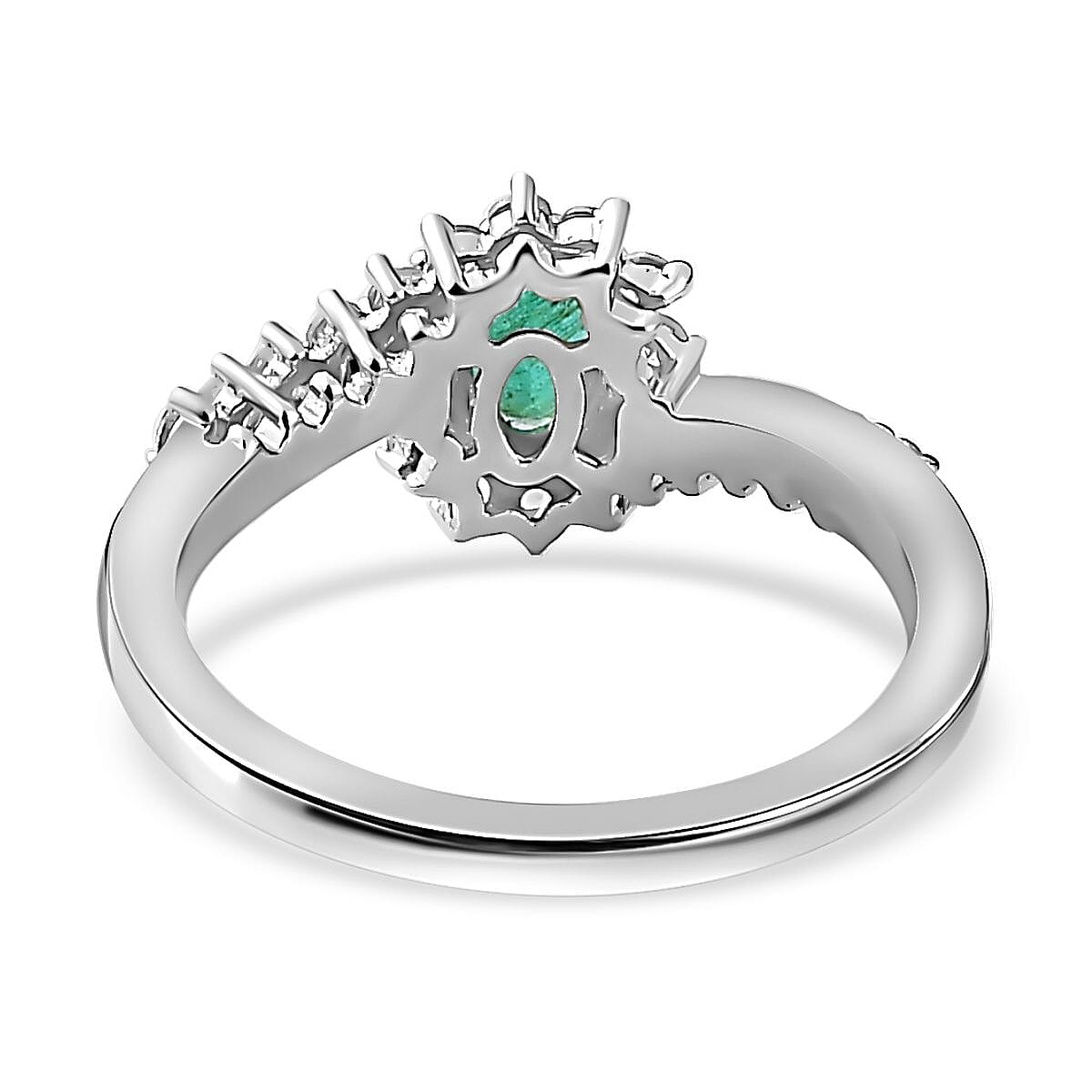 Emerald & Natural Zircon Bypass Ring in Platinum Overlay Sterling Silver