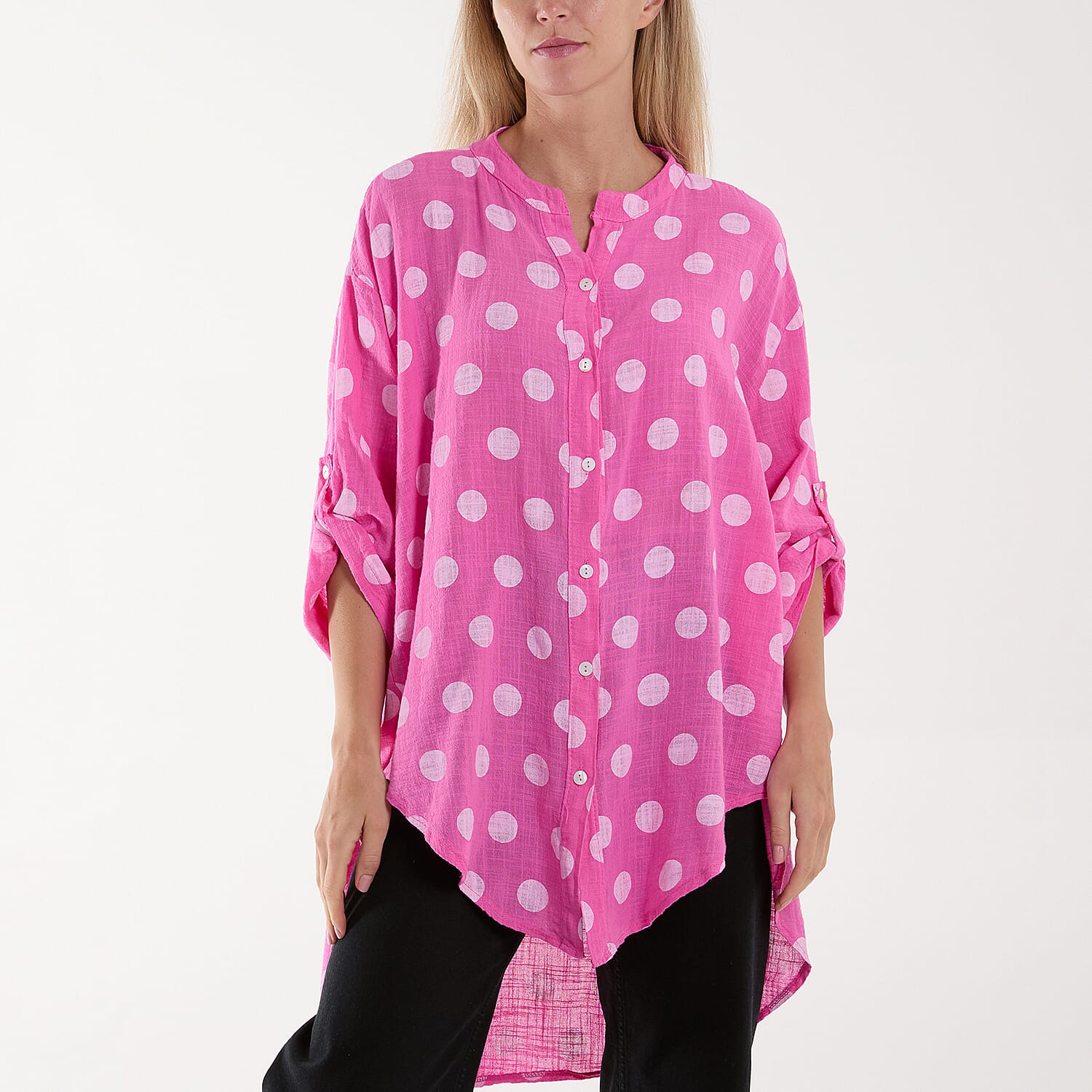 Moda Italia Polka Dot 100% Cotton Shirt (One Size 8-20) - Pink