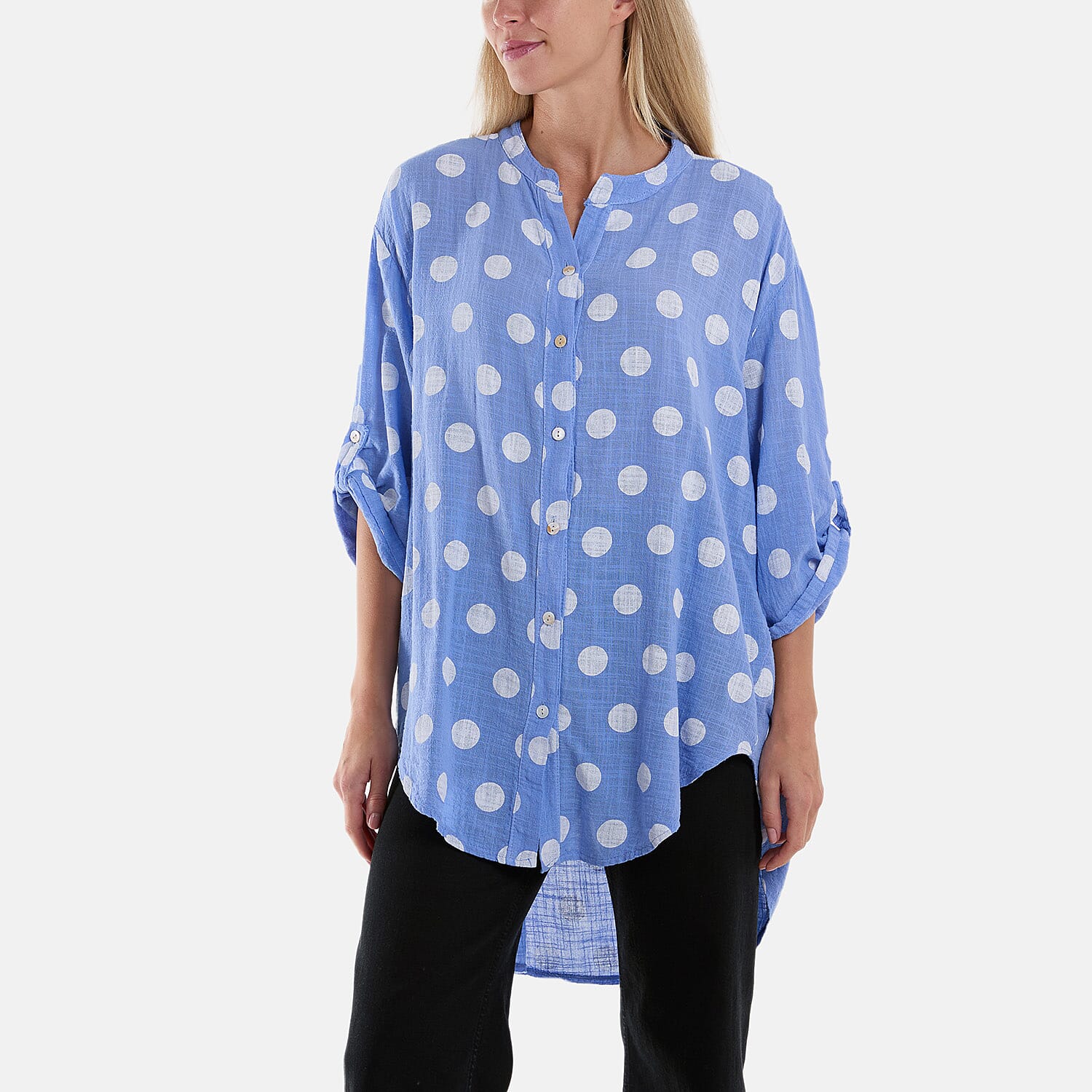 Moda Italia Polka Dot 100% Cotton Shirt (One Size 8-20)  - Blue