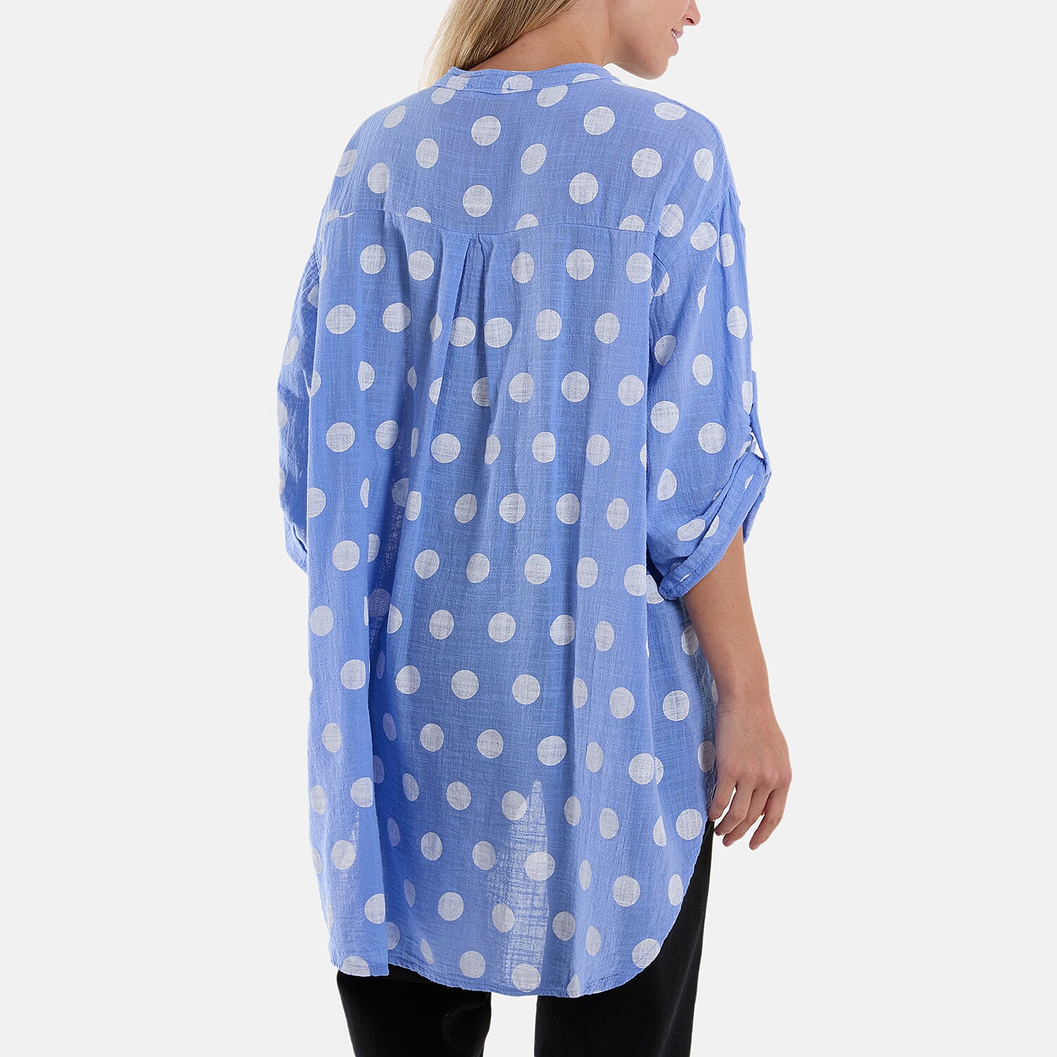Moda Italia Polka Dot 100% Cotton Shirt (One Size 8-20)  - Blue