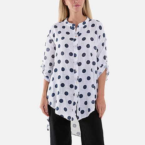 Moda Italia Polka Dot 100% Cotton Shirt (One Size 8-20) - White