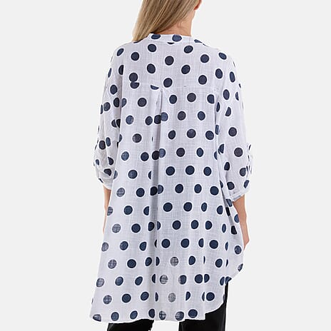 Moda Italia Polka Dot 100% Cotton Shirt (One Size 8-20) - White