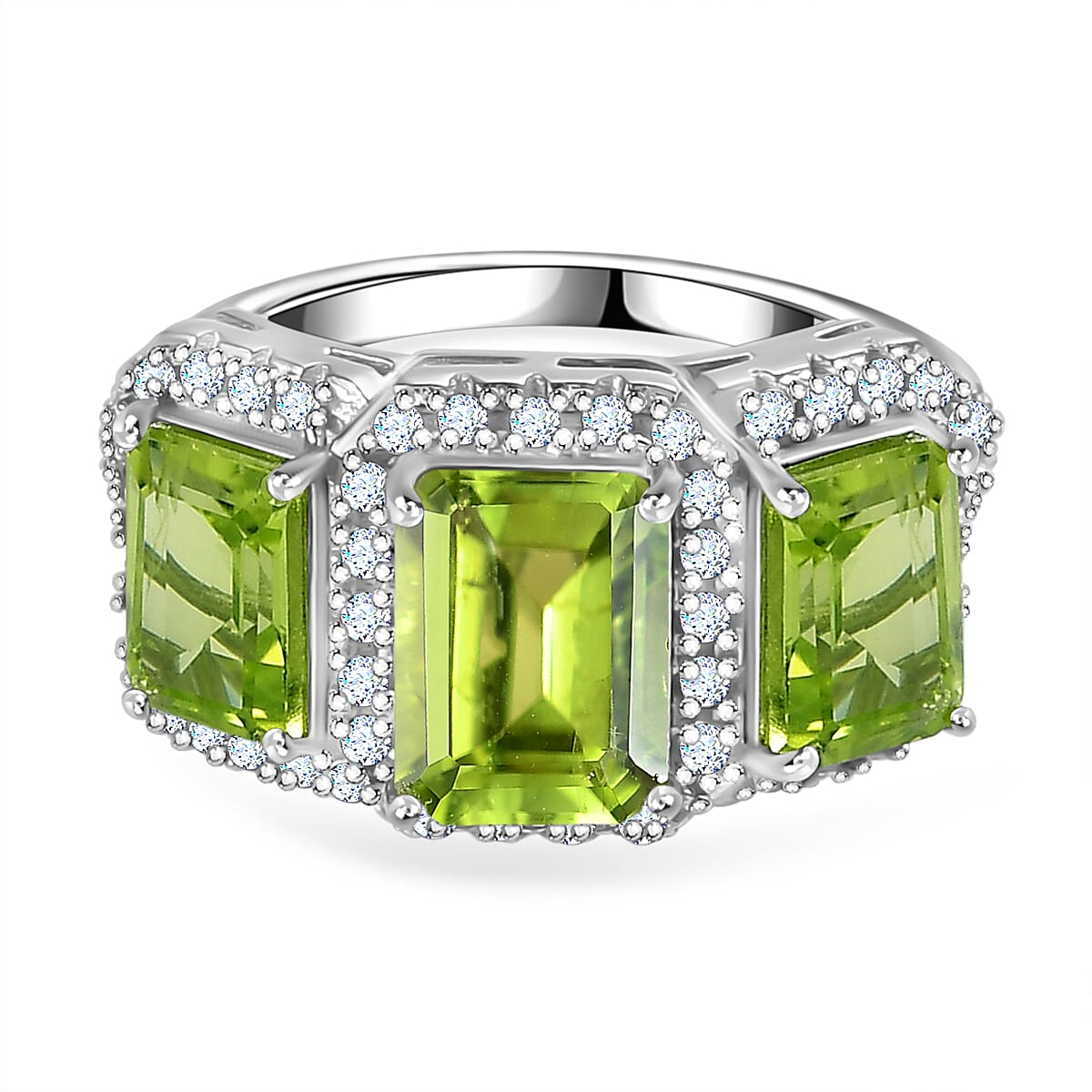 Hebei Peridot & Natural Zircon Stone Ring in Platinum Overlay Sterling Silver 4.35 Ct.