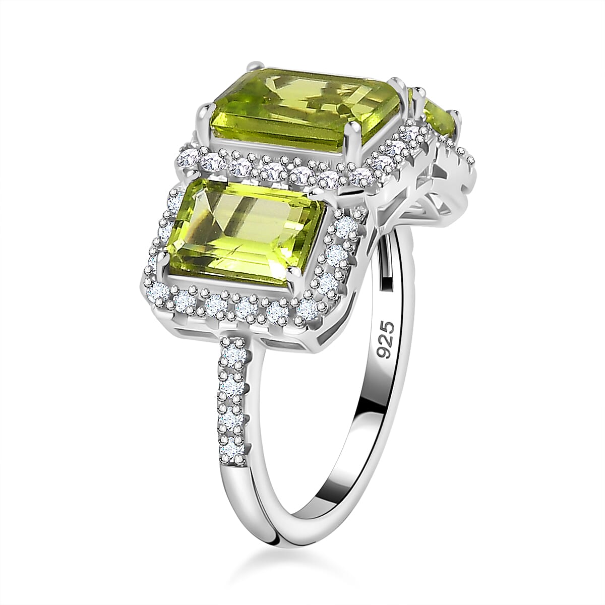 Hebei Peridot & Natural Zircon Stone Ring in Platinum Overlay Sterling Silver 4.35 Ct.