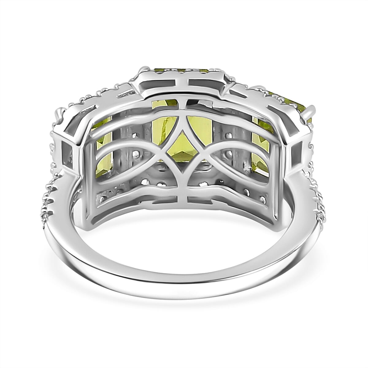 Hebei Peridot & Natural Zircon Stone Ring in Platinum Overlay Sterling Silver 4.35 Ct.