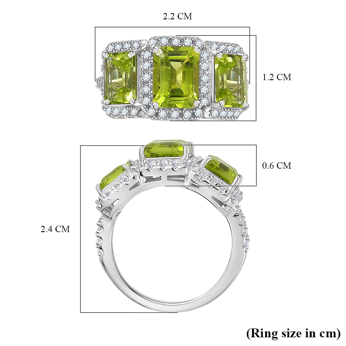 Hebei Peridot & Natural Zircon Stone Ring in Platinum Overlay Sterling Silver 4.35 Ct.