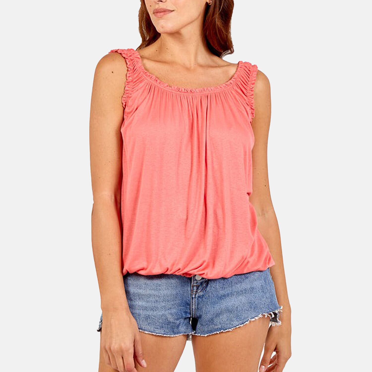 Misumi Italian Closeout - Balloon Ruffle Neck Vest (One Size) - Coral