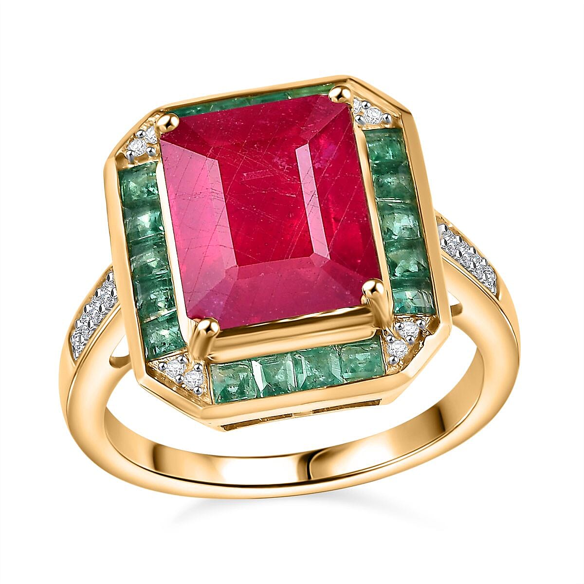 Size 10 RUBY EMERALD FINE ART RING buy Solid 925 Sterling Silver/Gold Diamond Topaz