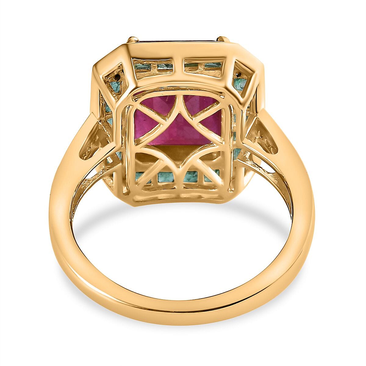 African Ruby, Gemfields Emerald & Natural Zircon Ring in 18K Gold Vermeil Sterling Silver 5.60 Ct