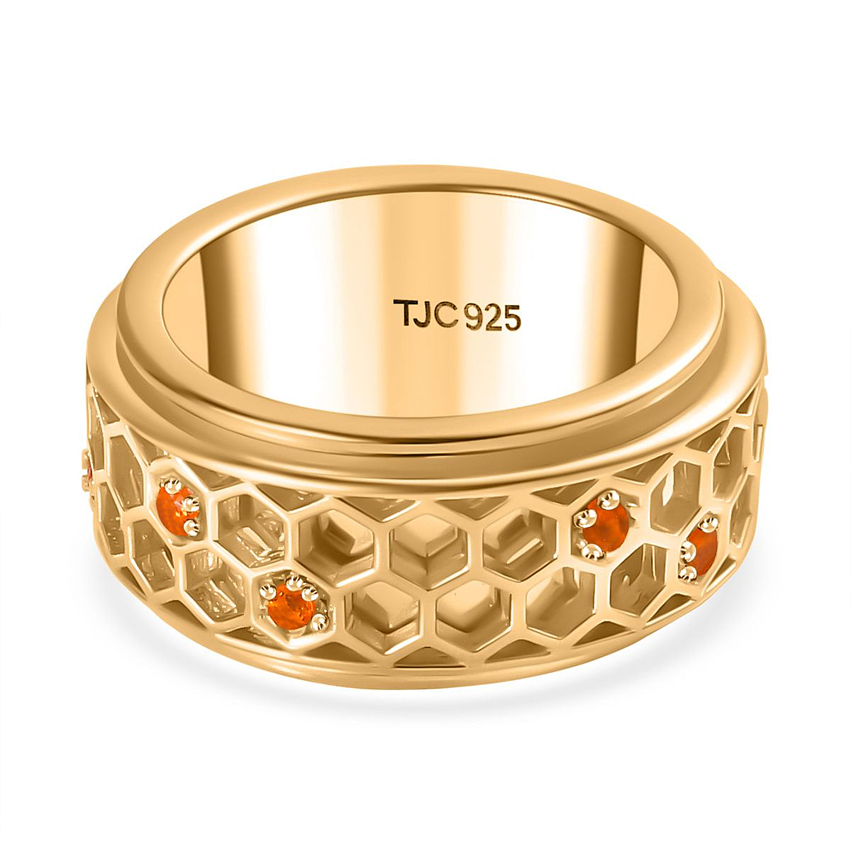 GP Honeycomb Collection - Fire Opal Spinner Ring in 18K Yellow Gold Vermeil Plated Sterling Silver