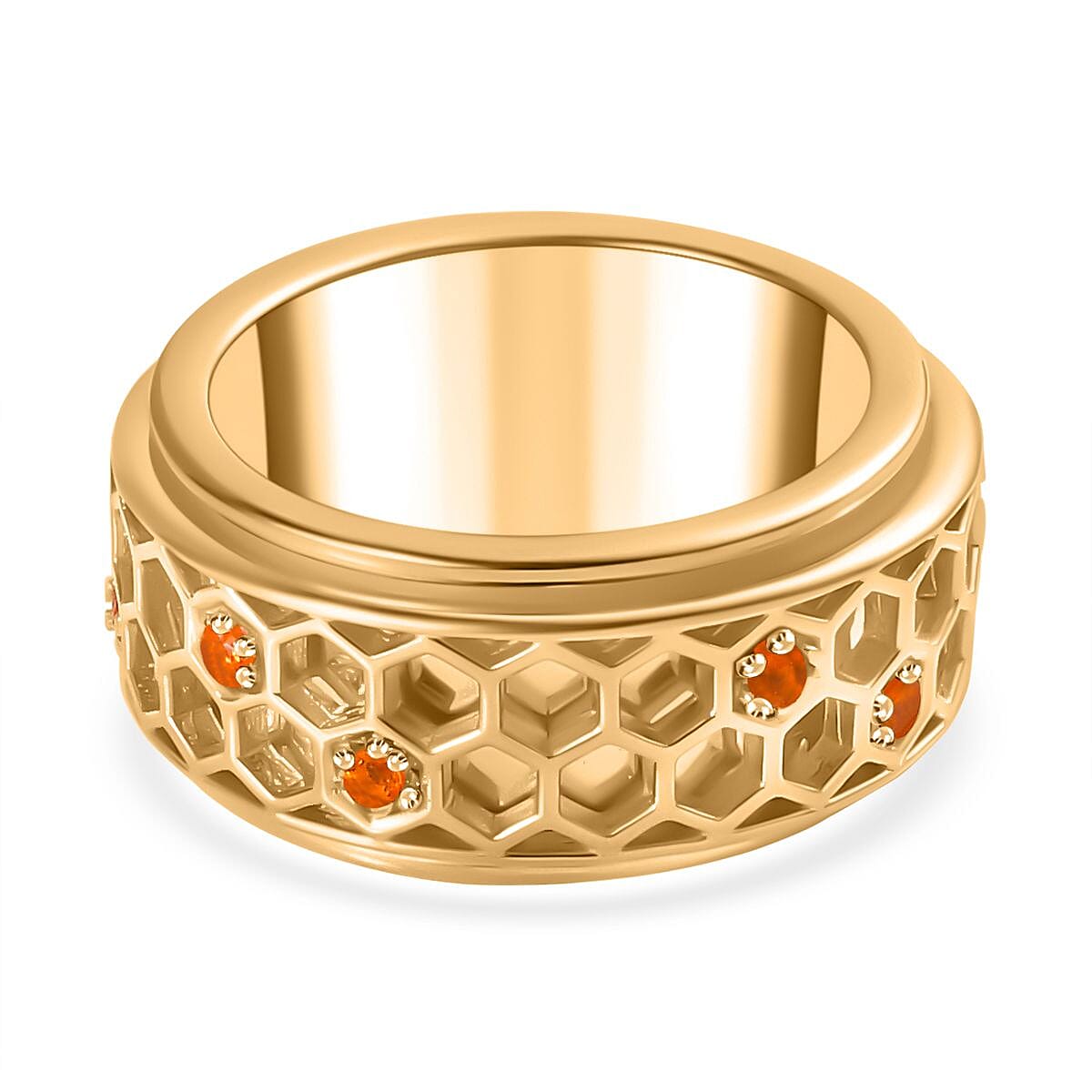 GP Honeycomb Collection - Fire Opal Spinner Ring in 18K Yellow Gold Vermeil Plated Sterling Silver GP Honeycomb Collection - Fire Opal Spinner Ring in 18K Yellow Gold Vermeil Plated Sterling Silver