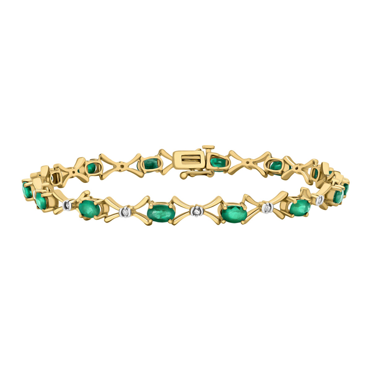 9K Yellow Gold Emerald & Diamond Bracelet (Size - 7.5), Gold Wt. 6.90 Gms