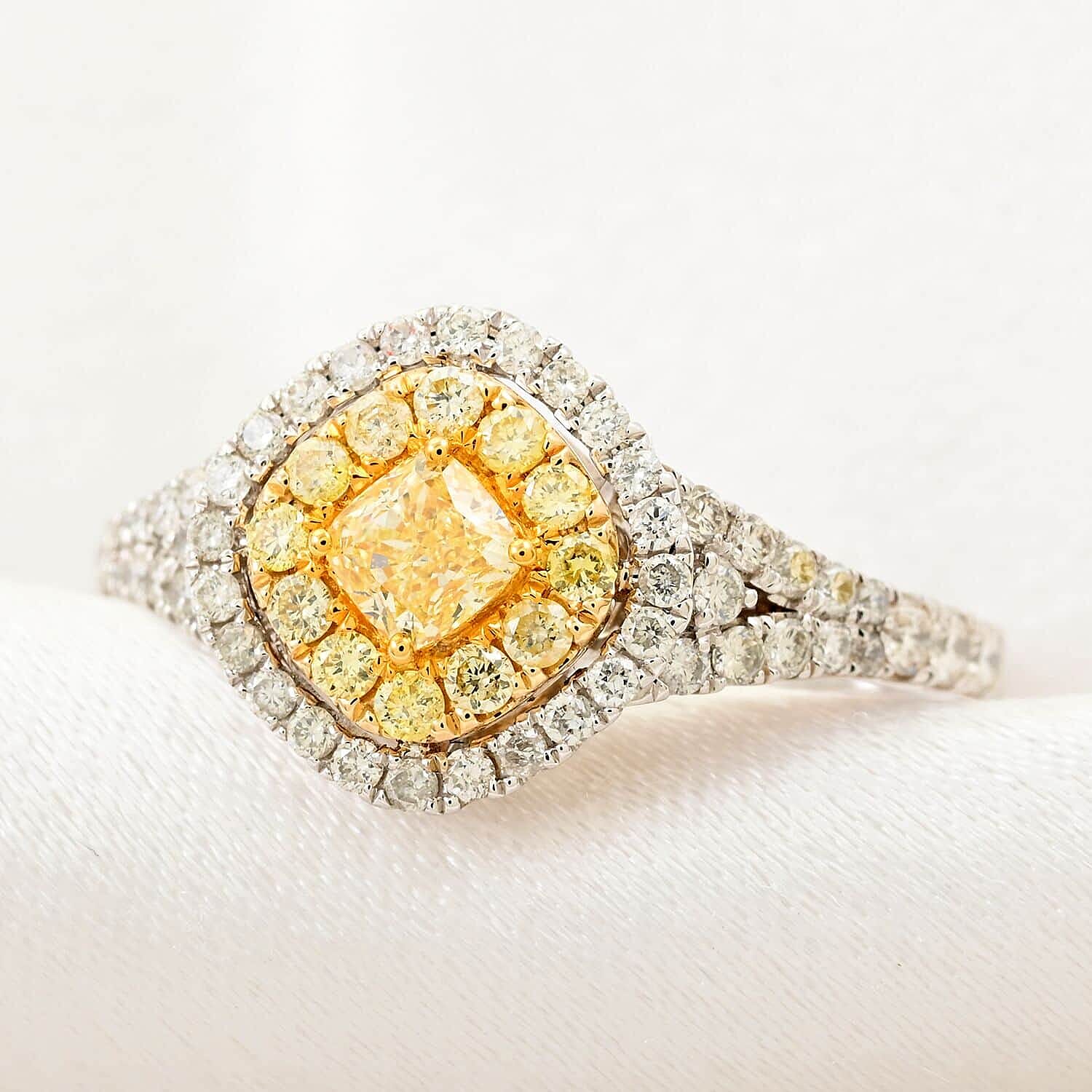 MODANI Collection - 14K White & Yellow Gold  Yellow (SI-I1) & White Diamond (I1-G-H) Ring 1.84 Ct(Resizable 2 down 3 size UP).