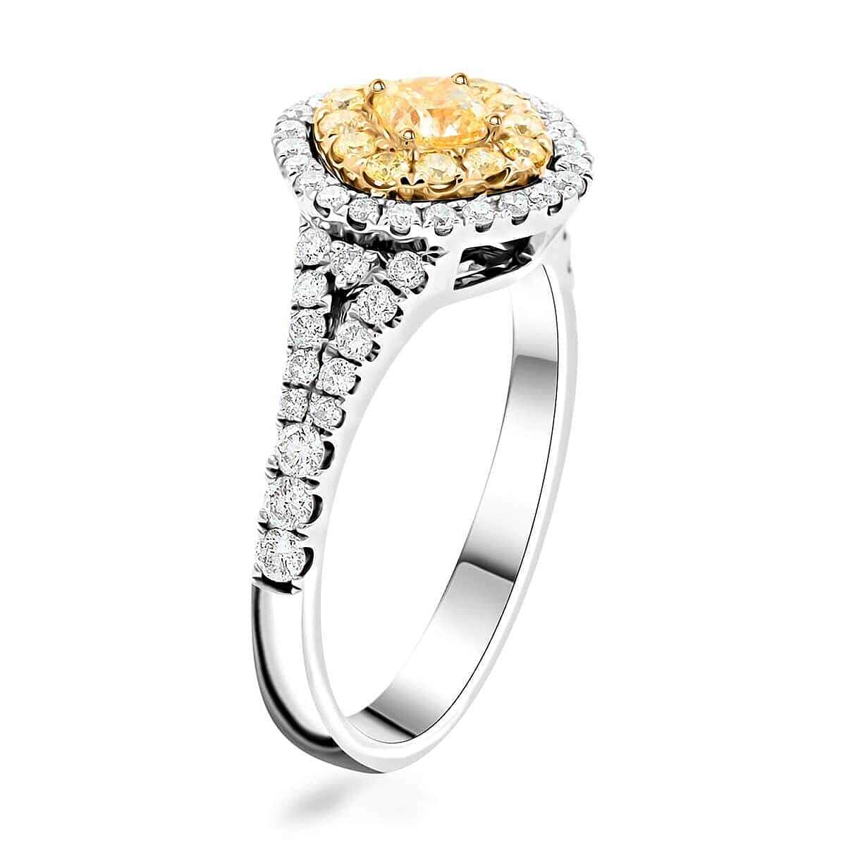 MODANI Collection - 14K White & Yellow Gold  Yellow (SI-I1) & White Diamond (I1-G-H) Ring 1.84 Ct(Resizable 2 down 3 size UP).